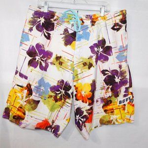 Body Glove Mens 36 White  Purple Yellow Floral Hibiscus Board Shorts